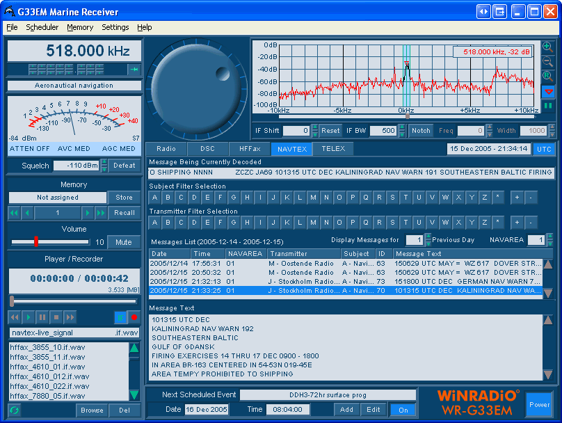 WiNRADiO G33EM Récepteur Marine - Mode NAVTEX